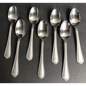 Cambridge VERONA SAND Soup Spoons 7 3/4" Across Beaded Scroll Pattern Set of 7